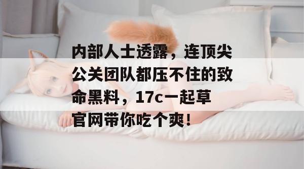 内部人士透露，连顶尖公关团队都压不住的致命黑料，17c一起草官网带你吃个爽！